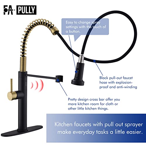 Fapully Touchless Kitchen Faucet with Pull Down Sprayer,Black and Gold Sensor Commercial Pull-Down Single Handle Kitchen Sink Faucet - Image 2