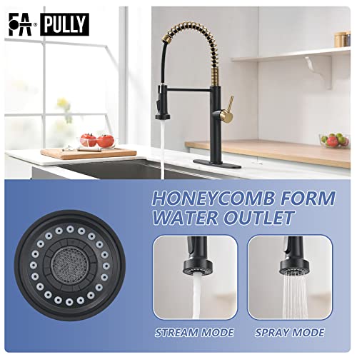 Fapully Touchless Kitchen Faucet with Pull Down Sprayer,Black and Gold Sensor Commercial Pull-Down Single Handle Kitchen Sink Faucet - Image 3