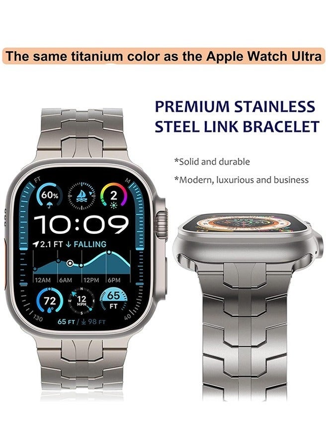 Arabest Compatible for Apple Watch Band Ultra 2/Ultra 49mm 45mm 44mm 42mm Series 9 8 7 Men, Stainless Steel Metal Bands for Apple iWatch Series 9 8 7 SE 6 5 4 3 2 1 Link Bracelet, Titanium color - Image 3
