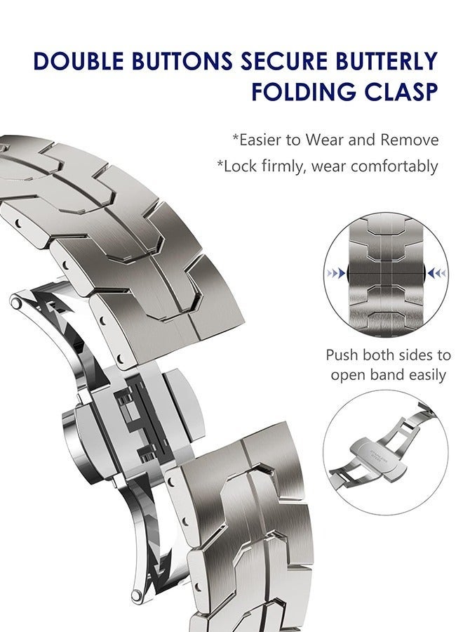 Arabest Compatible for Apple Watch Band Ultra 2/Ultra 49mm 45mm 44mm 42mm Series 9 8 7 Men, Stainless Steel Metal Bands for Apple iWatch Series 9 8 7 SE 6 5 4 3 2 1 Link Bracelet, Titanium color - Image 2