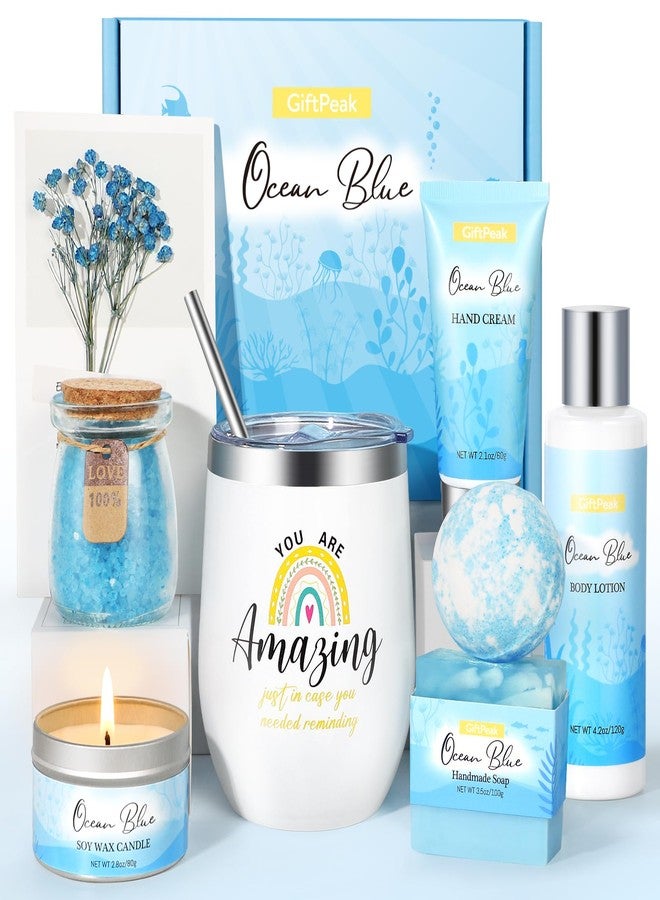 GiftPeak Birthday Gifts for Women, Ocean Scented Relaxing Spa Gift Baskets for Women Mom Her Wife Sister Friends Coworker Employee, Self Care Bath and Body Gift Set for Mother's Day Birthday Inspirational Gift - Image 1