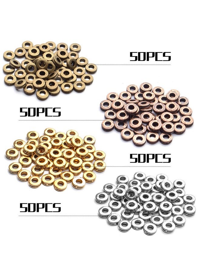 BronaGrand Rondelle Spacer Beads, 200Pcs 6Mm Flat Round Spacer Beads Metal Rondelle Spacer Beads Craft Supplies For Diy Jewelry Making, Antique Golden, Antique Silver, Antique Bronze, Copper  - Image 3