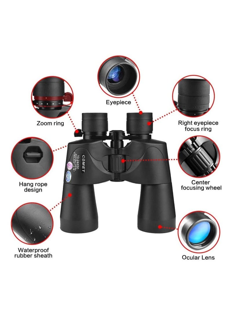 Comet Zoom Binoculars for Adults, 10-24x50 Adjustable, Waterproof HD Binoculars for Bird Watching, Hunting, Travel and Concert, Durable Clear BAK4 FMC Prism Lens - Image 2