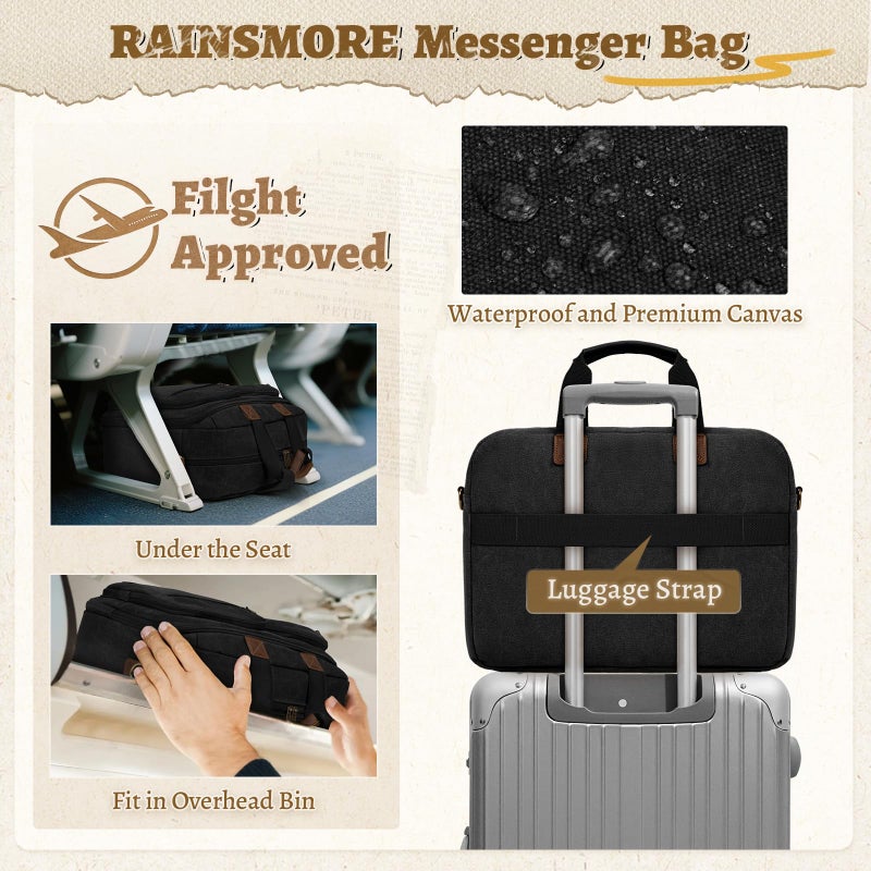 RAINSMORE Mens Laptop Messenger Bag 17.3 Inch Canvas Briefcase Waterproof Vintage Computer Bag Shoulder Bag Satchel Bags for Work College Travel - Image 5