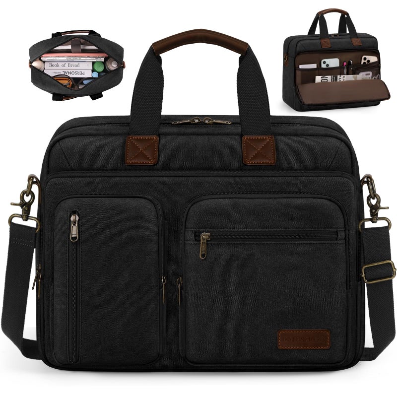 RAINSMORE Mens Laptop Messenger Bag 17.3 Inch Canvas Briefcase Waterproof Vintage Computer Bag Shoulder Bag Satchel Bags for Work College Travel - Image 1