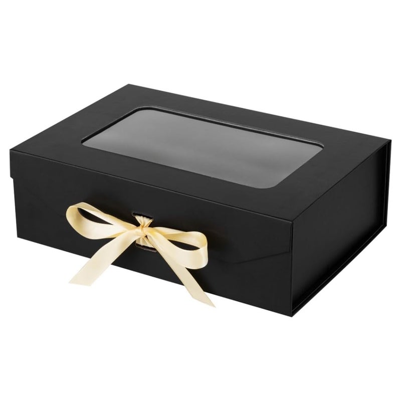 PLINJOY Black Gift Box for Presents with Ribbon 10.8x7.5x3.5 Inches Clear Gift Box with Window Magnetic Closure Gift Boxes with Lids - Image 1