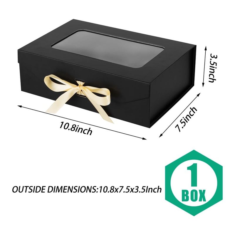 PLINJOY Black Gift Box for Presents with Ribbon 10.8x7.5x3.5 Inches Clear Gift Box with Window Magnetic Closure Gift Boxes with Lids - Image 2