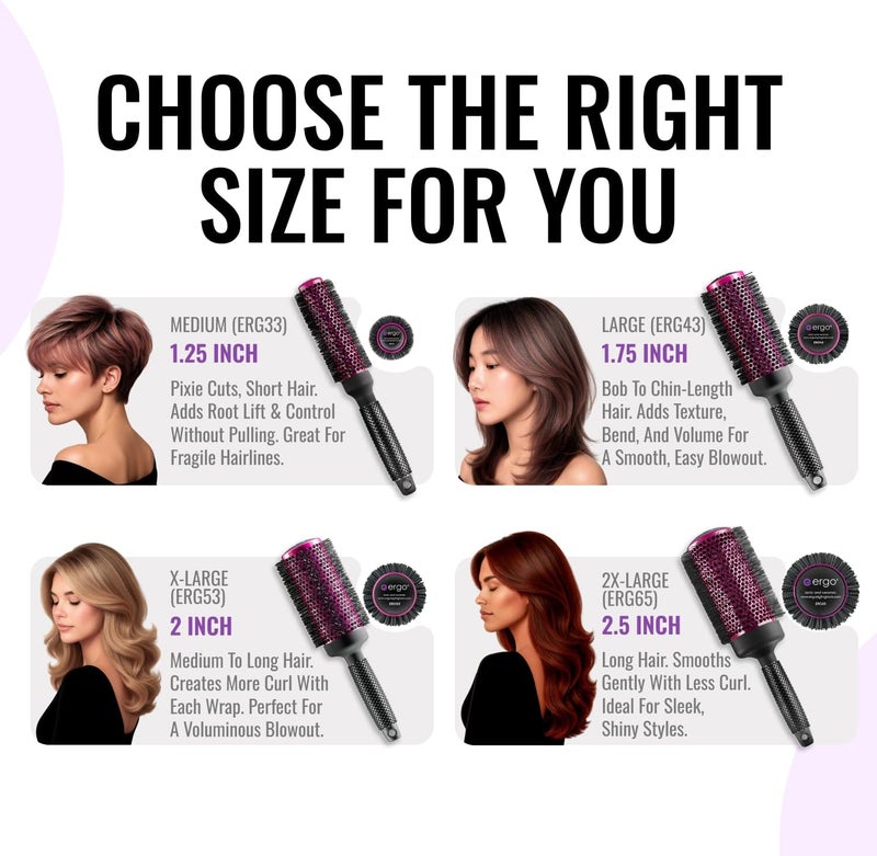 ERGO Super Gentle Round Hair Brush for Blow Out - Salon Quality Salon Brushes for Women - Volumizing Blowout Brush - Wet & Dry Use - ERG43: 1.75 - Image 2