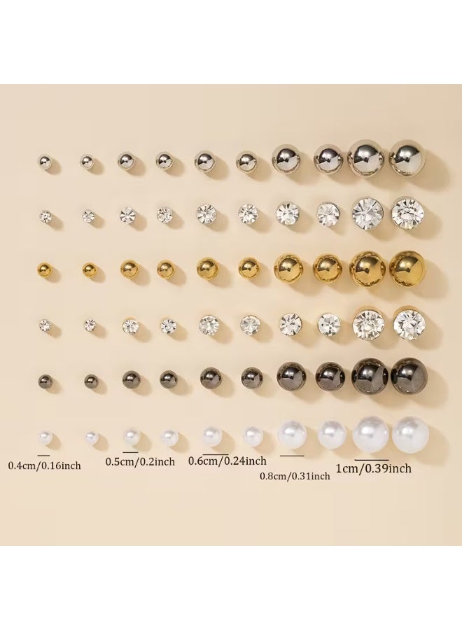 aeen 30 Pairs Women's Stud Earrings Set – Elegant Rhinestone & Faux Pearl Minimalist Jewelry, Perfect for Daily Wear & Gifting - Image 3