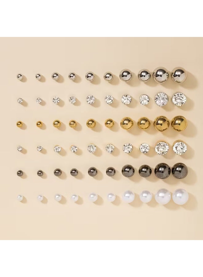 aeen 30 Pairs Women's Stud Earrings Set – Elegant Rhinestone & Faux Pearl Minimalist Jewelry, Perfect for Daily Wear & Gifting - Image 1