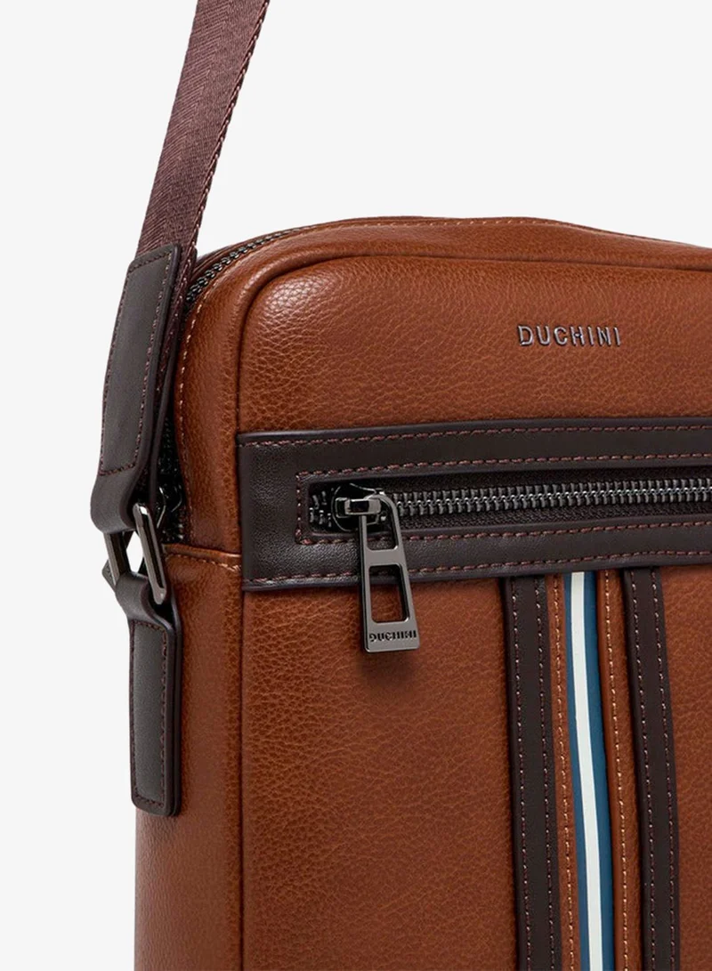 DUCHINI TAN Striped Crossbody Bag with Adjustable Strap for Men | Best Price UAE