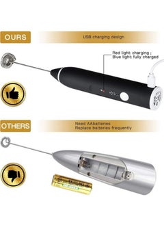 Generic multi color Electric Milk Frother And Whisk Set USB Rechargeable Electric Foamer - 3-Hand Coffee Milk Frother -  Latte Cappuccino Mixer with 2 Stainless Steel Whisks - additional whisk for egg Beater and Mini Drink Mixer for Milkshake, Hot Chocolate, Frappe, Egg Mix - (Comes in Fixed Color Unspecified)  - Image 4