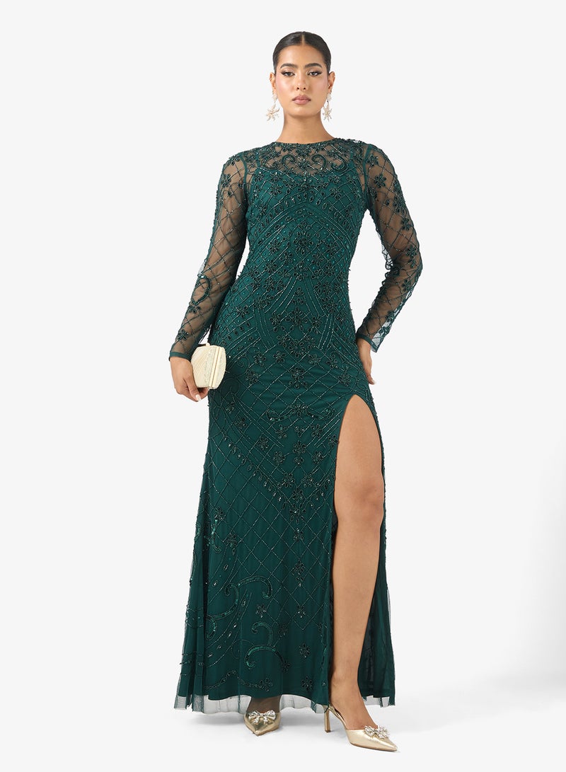 نمشي x فستان سهرة مكشوف الظهر مزين بالترتر - Image 4