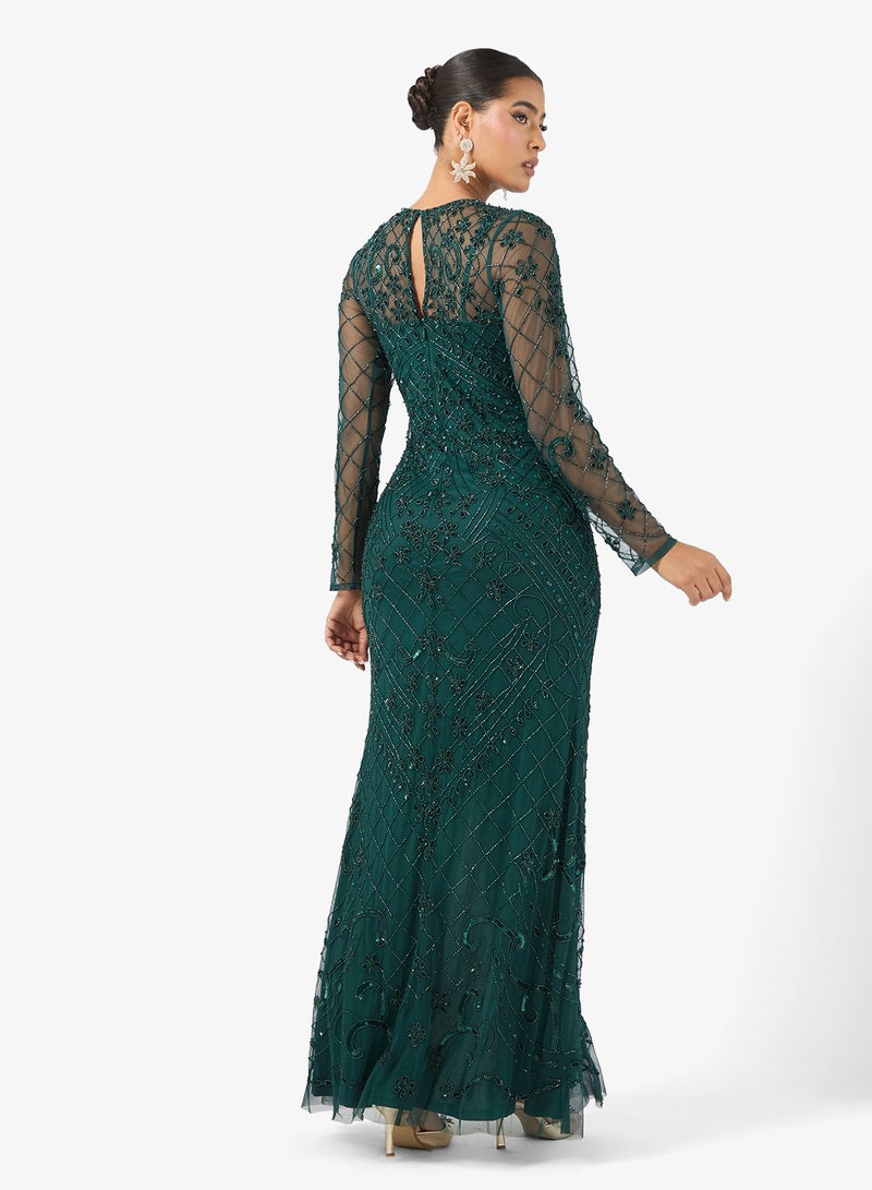 نمشي x فستان سهرة مكشوف الظهر مزين بالترتر - Image 2