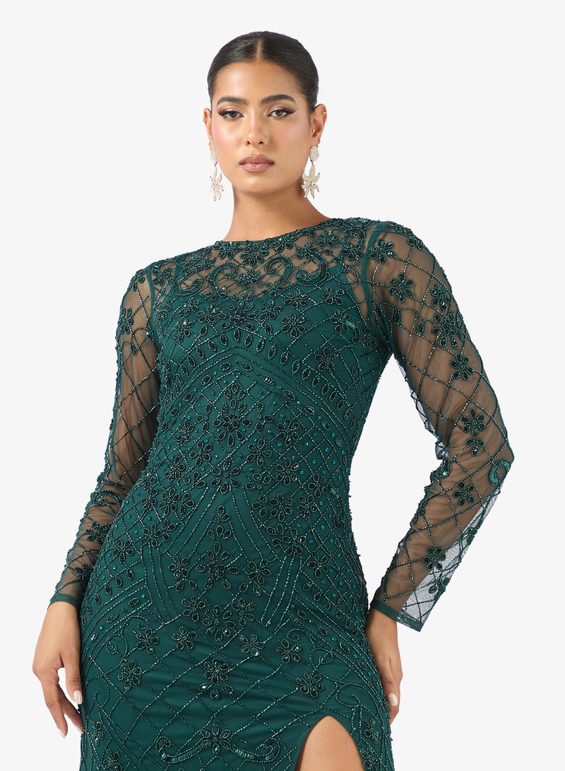 نمشي x فستان سهرة مكشوف الظهر مزين بالترتر - Image 3