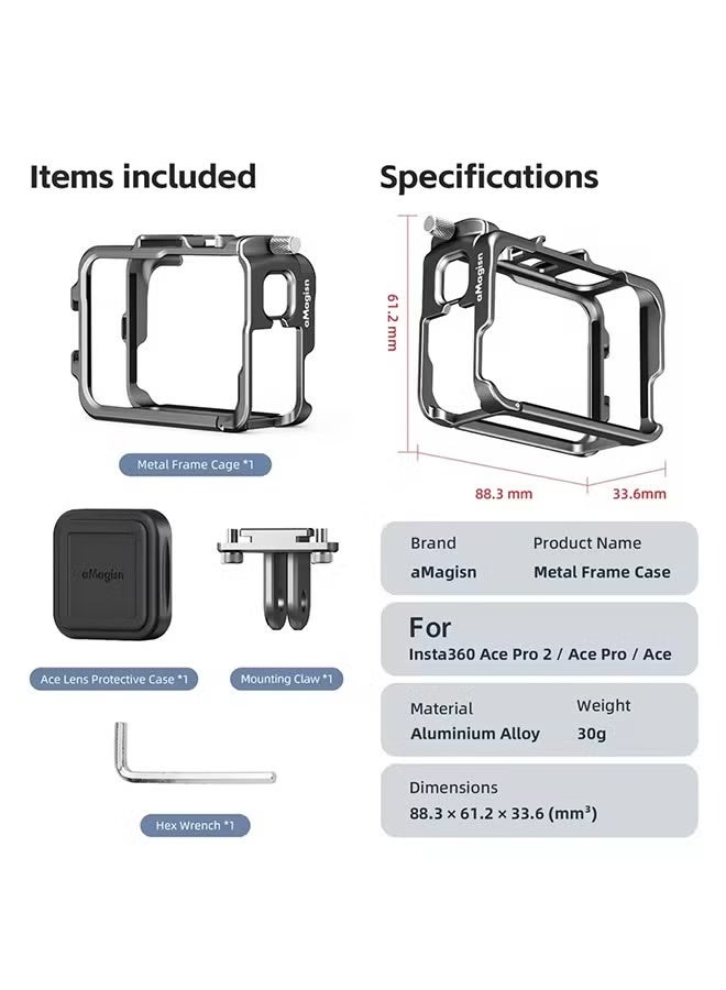 aMagisn غطاء حماية معدني من AMAGISN لكاميرا Insta360 Ace Pro2، أسود - Image 5