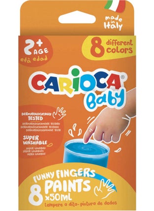 carioca Baby Finger Paint 8 Colors 8 x 50 ml Super Washable Ages 2+  - Image 1