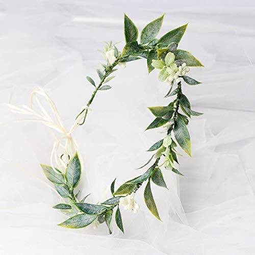 DDazzling Green Leaf Floral Crown Eucalyptus Flower Women Girls Headband Flower Headpiece Bridal Halo Photo Prop (Green) - Image 2