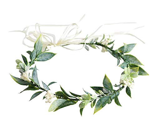 DDazzling Green Leaf Floral Crown Eucalyptus Flower Women Girls Headband Flower Headpiece Bridal Halo Photo Prop (Green) - Image 1