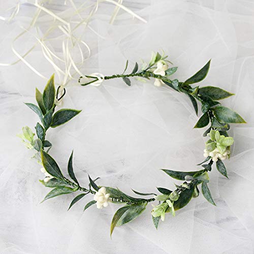 DDazzling Green Leaf Floral Crown Eucalyptus Flower Women Girls Headband Flower Headpiece Bridal Halo Photo Prop (Green) - Image 3