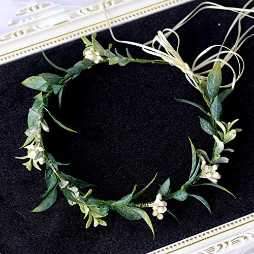DDazzling Green Leaf Floral Crown Eucalyptus Flower Women Girls Headband Flower Headpiece Bridal Halo Photo Prop (Green) - Image 4