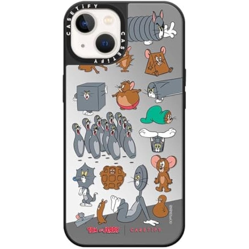 Casetify Mirror Case for iPhone 13 【Tom and Jerry Colab/Reflective / 4.9ft Drop Protection/Compatible with Magsafe】 - Pattern Sticker - Silver on Black - Image 1