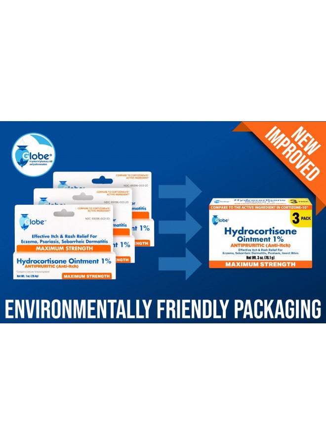 Globe (3 Pack)  Hydrocortisone Maximum Strength Transparent Ointment 1%,1 oz, Anti-Itch Topical Ointment for Redness, Swelling, Itching, Rash, Bug/Mosquito Bites, Eczema, Hemorrhoids  More - Image 4