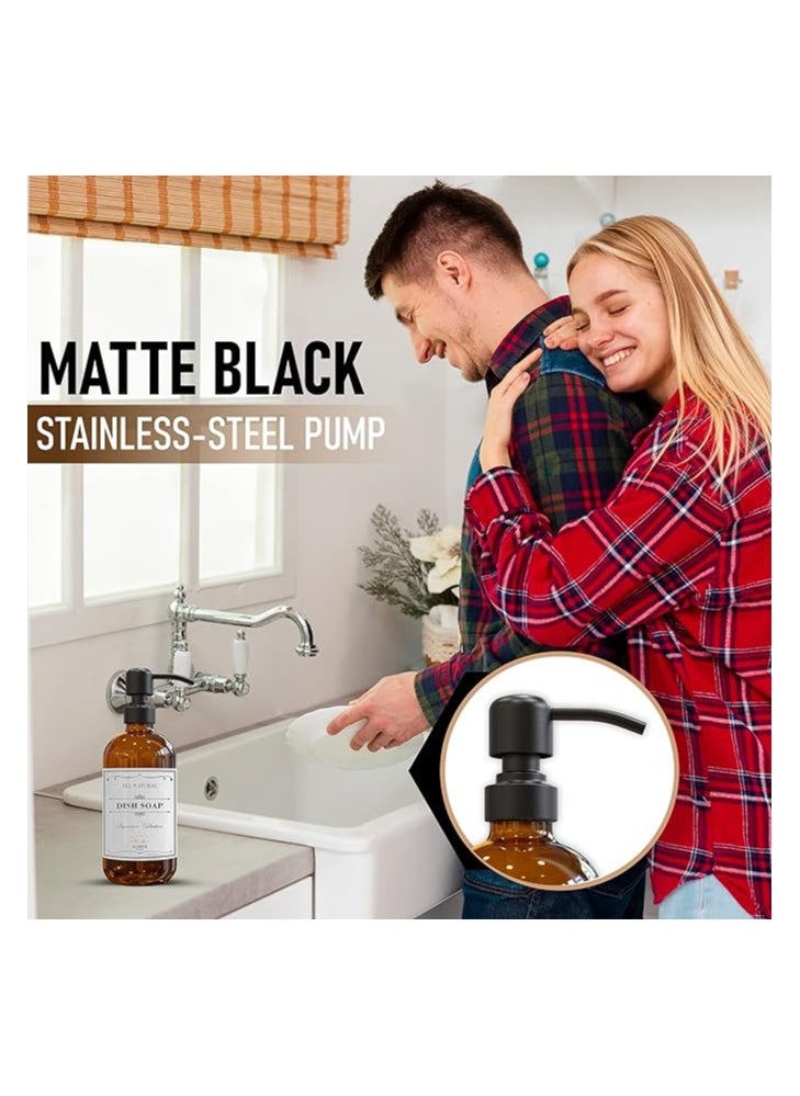 Entice Goods 2-Pack Amber Glass Soap Dispenser with Matte Black Stainless-Steel Pump,16 Oz Brown Dish and Hand Soap Dispenser Set Reusable Apothecary Soap Pump Dispenser bottle for Bathroom Kitchen  - Image 3