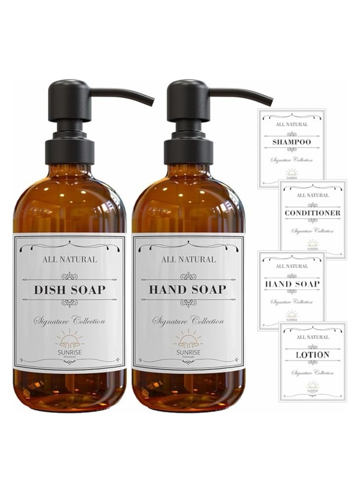 Entice Goods 2-Pack Amber Glass Soap Dispenser with Matte Black Stainless-Steel Pump,16 Oz Brown Dish and Hand Soap Dispenser Set Reusable Apothecary Soap Pump Dispenser bottle for Bathroom Kitchen  - Image 4