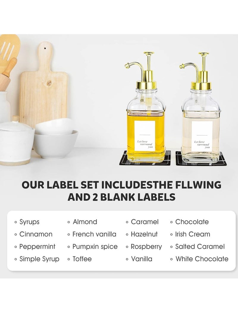 TRASSLE Coffee Bar Accessories, Coffee Syrup Dispenser - 2pack,500ML Syrup Dispenser with Labels,Syrup Pump Dispenser for Coffee Bar (Gold) - Image 3