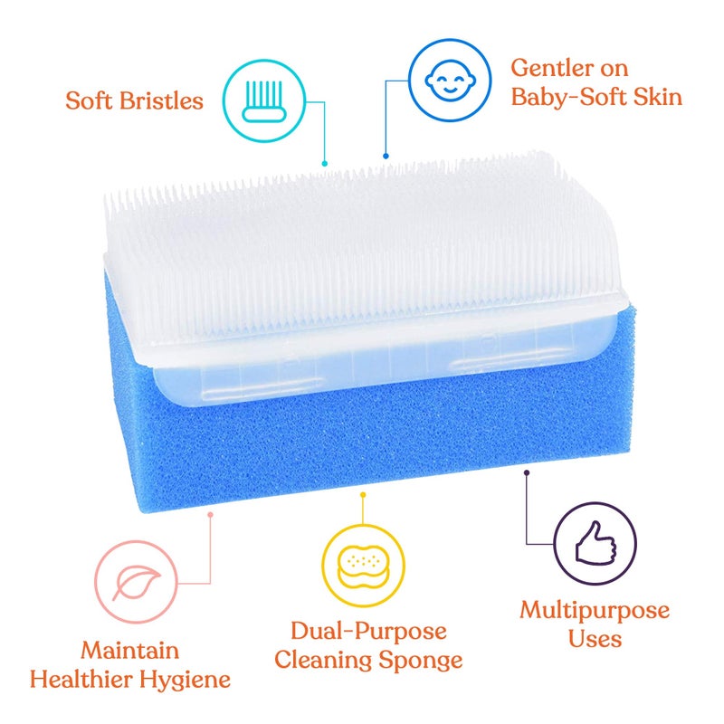 Special Supplies (6 Pack) Baby Bath Sponges Soft Foam Sensory Scrubber with Cradle Cap Bristle Brush - Body, Hair, and Scalp Cleaning - Gentle on Infant, Toddler Sensitive Skin - Great Sensory Feel - Image 2