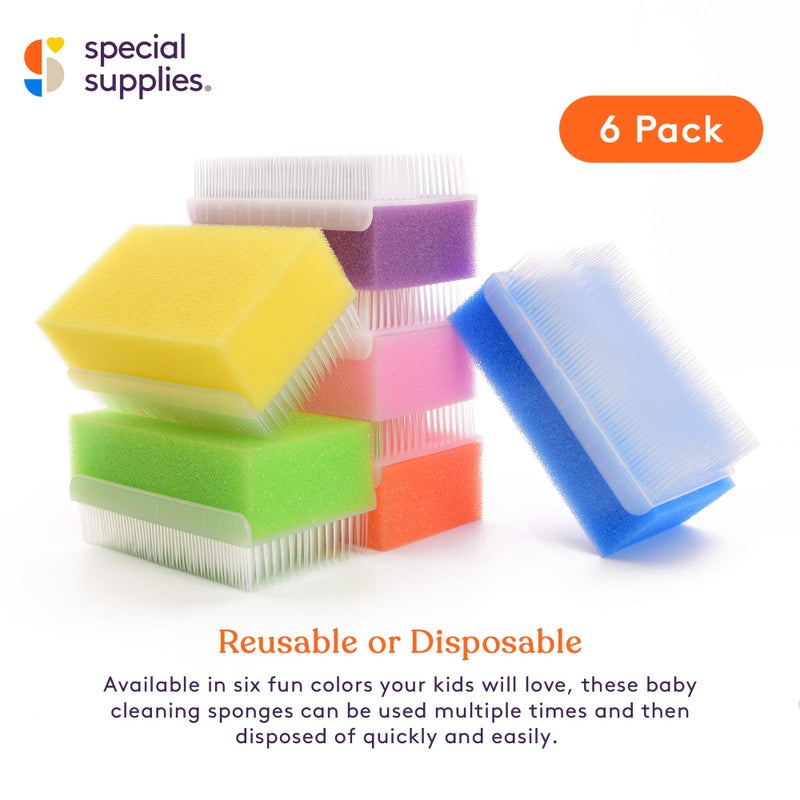 Special Supplies (6 Pack) Baby Bath Sponges Soft Foam Sensory Scrubber with Cradle Cap Bristle Brush - Body, Hair, and Scalp Cleaning - Gentle on Infant, Toddler Sensitive Skin - Great Sensory Feel - Image 5