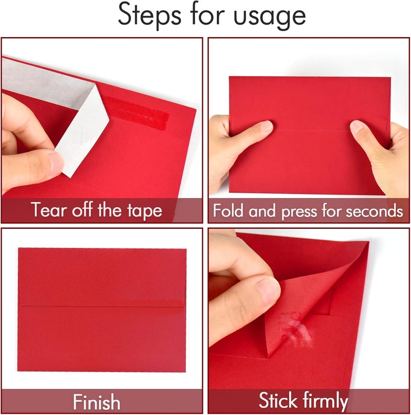 أزازا A7 Printable Red Envelopes 5X7 50 Pack - Quick Self Seal,for 5x7 Cards| Perfect for Weddings, Invitations, Photos, Graduation, Baby Shower| 5.25 x 7.25 inches， - Image 2