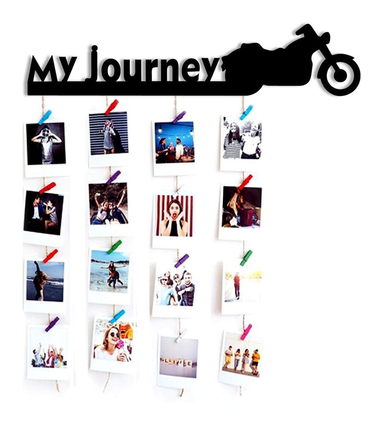 VAH- Kya Bat Hai !! VAH my Journey wooden Hanging Photo Display Picture Frame Collage Picture Display Organizer with Wood Clips for Wall Decor Hanging Photos