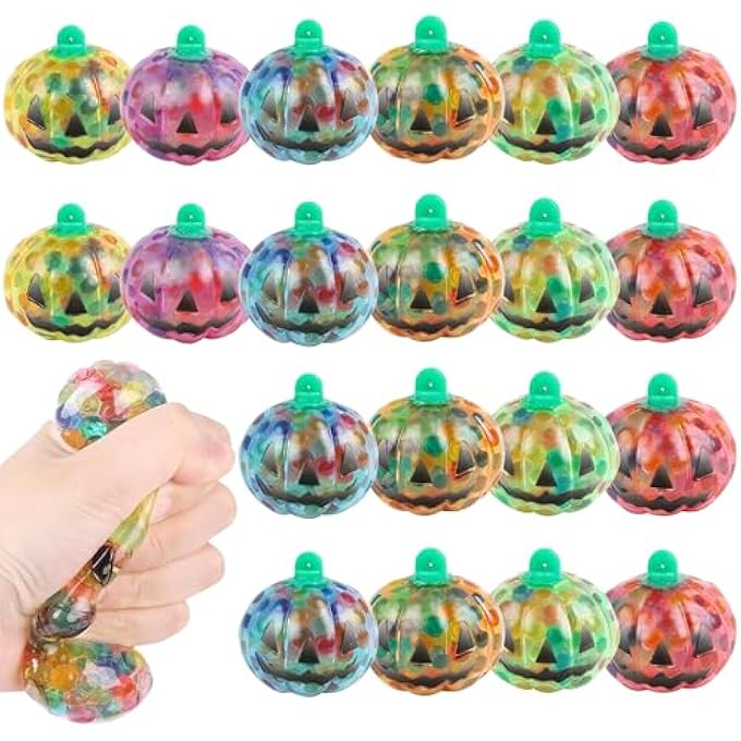 ArtCreativity Pumpkin Halloween Squeeze Toys - Set of 24 Squeeze Toys - Stress Relief Squishy Toys for Kids in 6 Colors - Non-Candy Halloween Goodie Bag Stuffers - Halloween Fidget Squeeze Toys - Image 1