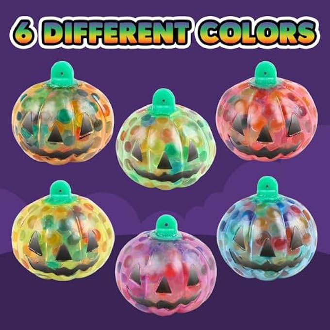 ArtCreativity Pumpkin Halloween Squeeze Toys - Set of 24 Squeeze Toys - Stress Relief Squishy Toys for Kids in 6 Colors - Non-Candy Halloween Goodie Bag Stuffers - Halloween Fidget Squeeze Toys - Image 4