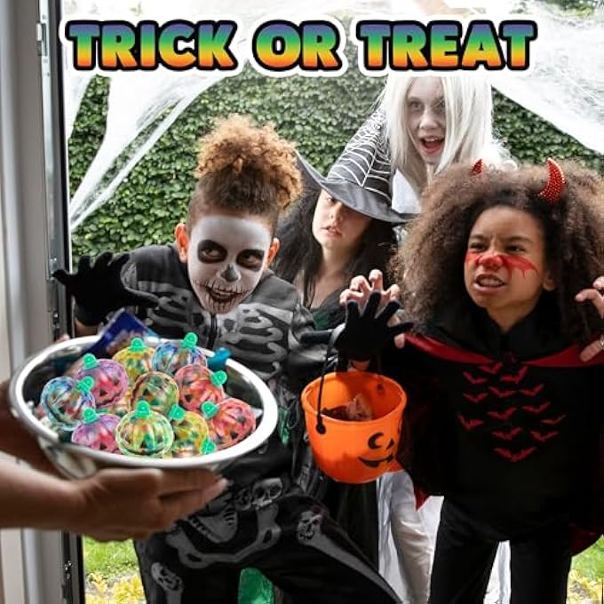 ArtCreativity Pumpkin Halloween Squeeze Toys - Set of 24 Squeeze Toys - Stress Relief Squishy Toys for Kids in 6 Colors - Non-Candy Halloween Goodie Bag Stuffers - Halloween Fidget Squeeze Toys - Image 2