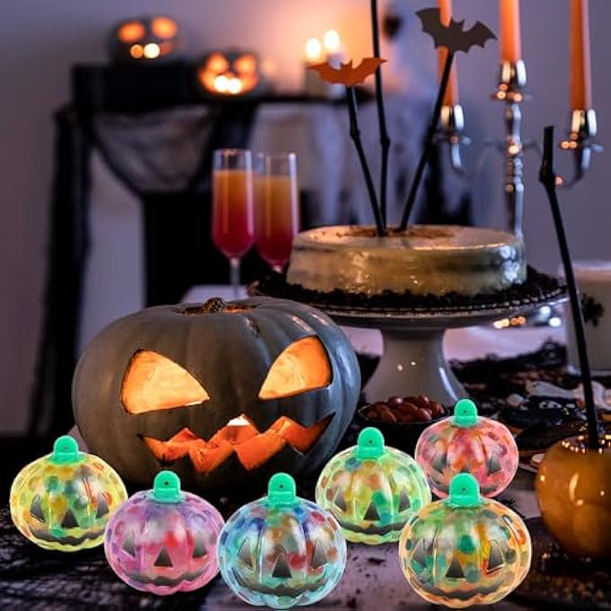 ArtCreativity Pumpkin Halloween Squeeze Toys - Set of 24 Squeeze Toys - Stress Relief Squishy Toys for Kids in 6 Colors - Non-Candy Halloween Goodie Bag Stuffers - Halloween Fidget Squeeze Toys - Image 5