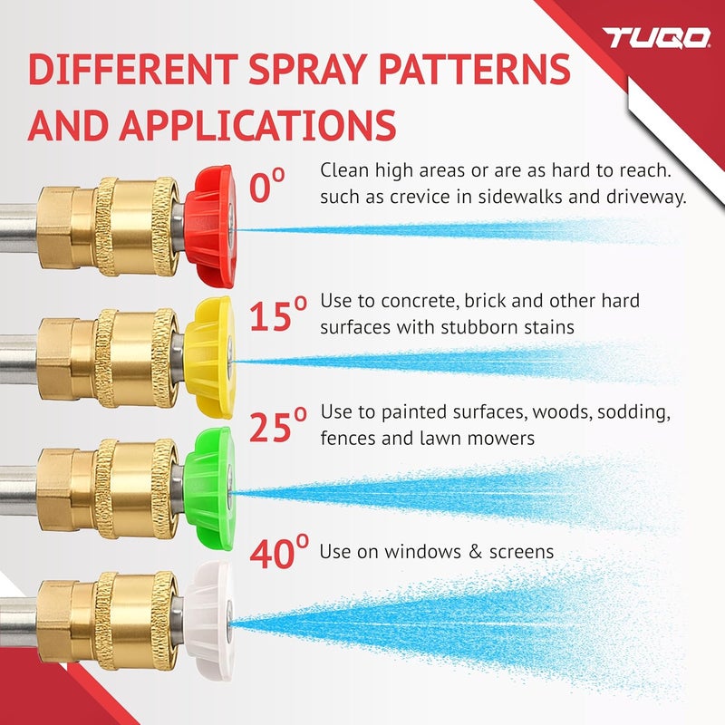 TUQO Premium Nozzle Tips 1/4 inch for Pressure Washers | 4350PSI | 300Bar | 4pcs set 0, 15, 25, 40 - for High Pressure Washer | Universal Nozzle - Pressure Washer Accesories - (DS102) - Image 5