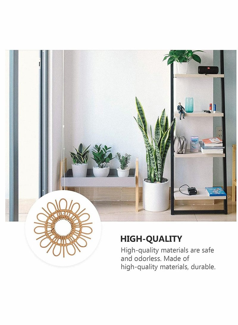 Excefore Rattan Wall Mirror Round Hanging Mirror Sunflower Circular Wall Mirror Decor Nordic Style Wicker Dressing Makeup Mirror Decor - Image 2