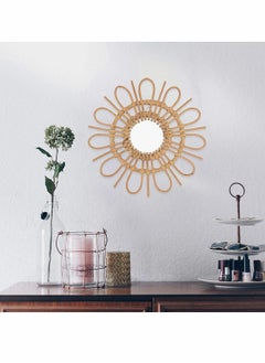 Excefore Rattan Wall Mirror Round Hanging Mirror Sunflower Circular Wall Mirror Decor Nordic Style Wicker Dressing Makeup Mirror Decor  - Image 4