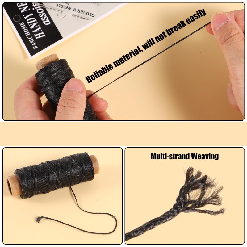 Pimoys 55Yards Waxed Thread with 7 Pcs Leather Needles for Hand Sewing 150D Flat Sewing Waxed Thread Leather Repair Needles for Women Sewing Upholstery Leather Canvas Bags Sofa Furniture - Image 3