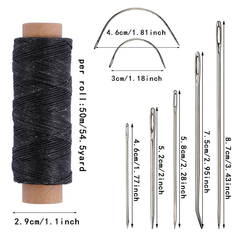 Pimoys 55Yards Waxed Thread with 7 Pcs Leather Needles for Hand Sewing 150D Flat Sewing Waxed Thread Leather Repair Needles for Women Sewing Upholstery Leather Canvas Bags Sofa Furniture - Image 2