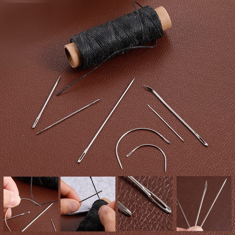 Pimoys 55Yards Waxed Thread with 7 Pcs Leather Needles for Hand Sewing 150D Flat Sewing Waxed Thread Leather Repair Needles for Women Sewing Upholstery Leather Canvas Bags Sofa Furniture - Image 5