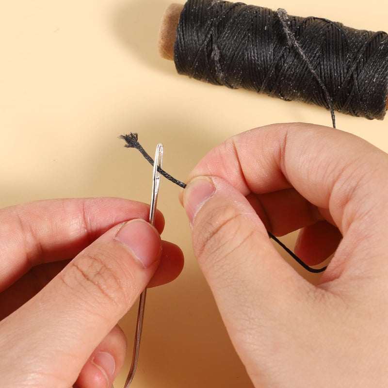 Pimoys 55Yards Waxed Thread with 7 Pcs Leather Needles for Hand Sewing 150D Flat Sewing Waxed Thread Leather Repair Needles for Women Sewing Upholstery Leather Canvas Bags Sofa Furniture - Image 4