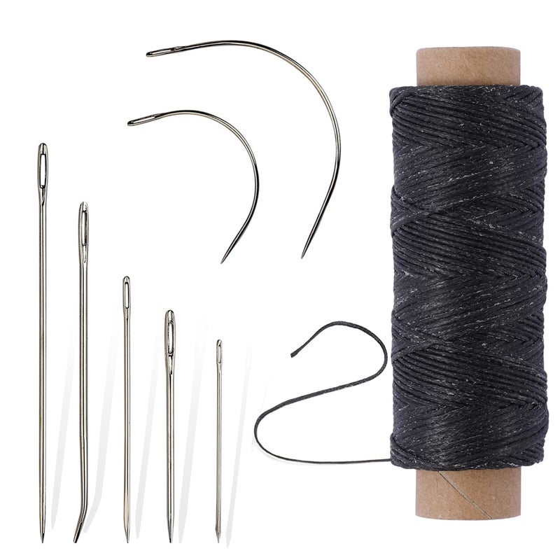 Pimoys 55Yards Waxed Thread with 7 Pcs Leather Needles for Hand Sewing 150D Flat Sewing Waxed Thread Leather Repair Needles for Women Sewing Upholstery Leather Canvas Bags Sofa Furniture - Image 1