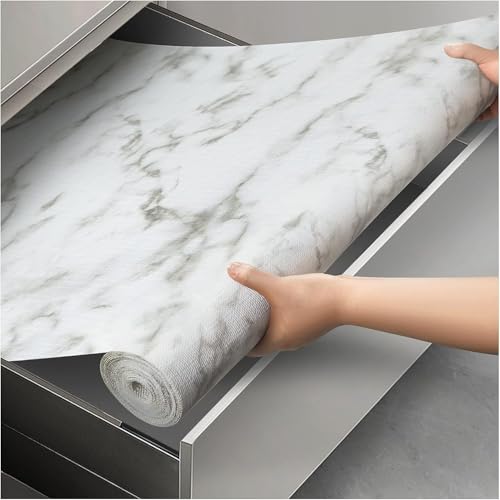 SUNBIRD Drawer and Shelf Liner for Kitchen Cabinet Self Adhesive Waterproof Shelf Paper Refrigerator Liners White Marble Storage, Desks, Kitchenware, Tableware (White Marble, 40 x 127 cm) - Image 1