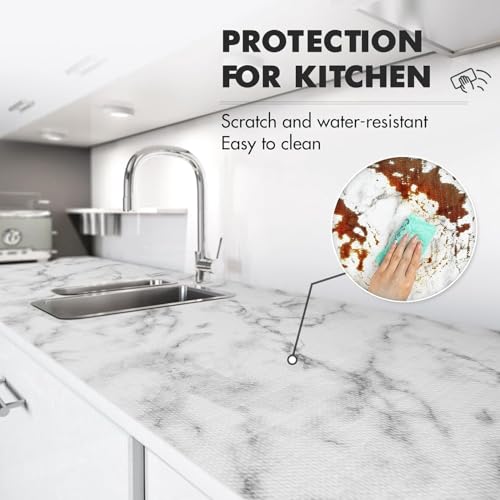 SUNBIRD Drawer and Shelf Liner for Kitchen Cabinet Self Adhesive Waterproof Shelf Paper Refrigerator Liners White Marble Storage, Desks, Kitchenware, Tableware (White Marble, 40 x 127 cm) - Image 2