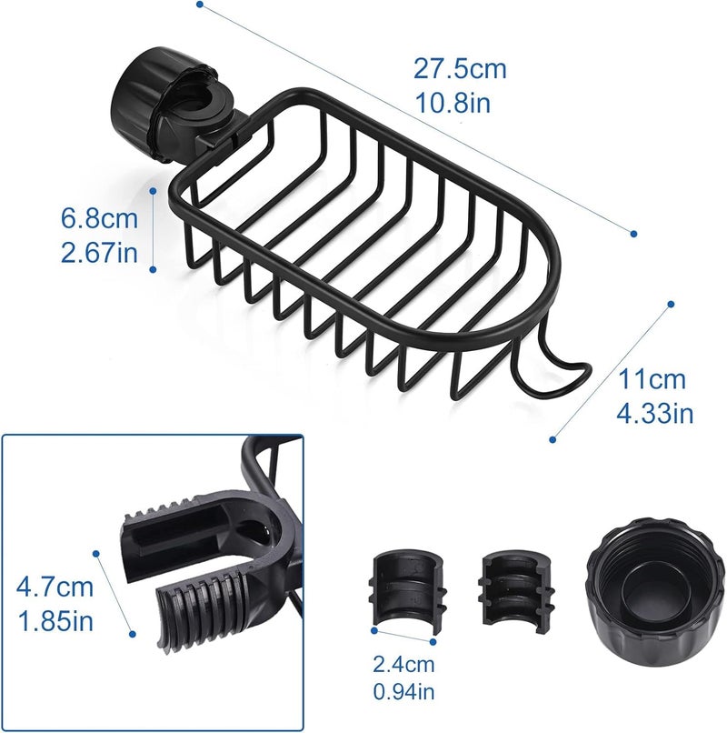 KEYOZA Kitchen Sink Faucet Sponge Holder Caddy Organizer Over, Stainless Steel Heavy Duty Thickening Hanging Drain Rack for scrubbers, soap, Bathroom, Detachable no Suction Cup Bathroom (BLACK-2PC) - Image 3