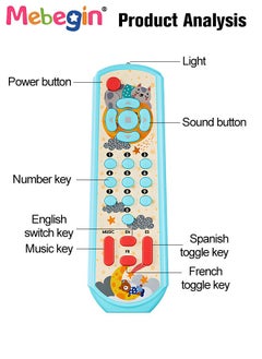 MEBEGIN Kids TV Remote Control Toy with Light and Sound, Early Multi-Language Educational Sensory Learning Toys, Learning Musical Sensory Toy with 3 Different Languages, 2 AAA batteries(not included)  - Image 4